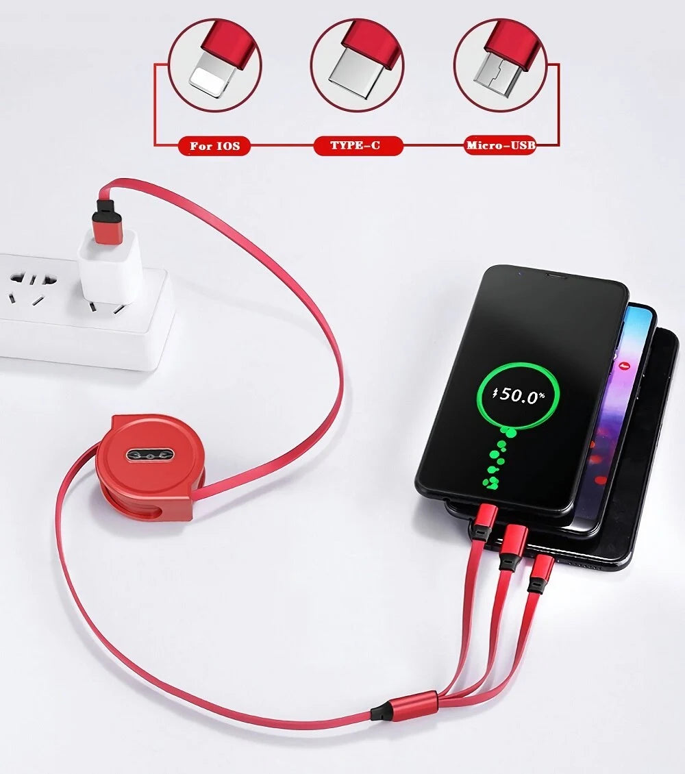 3-in-1 Retractable USB Cable Charger