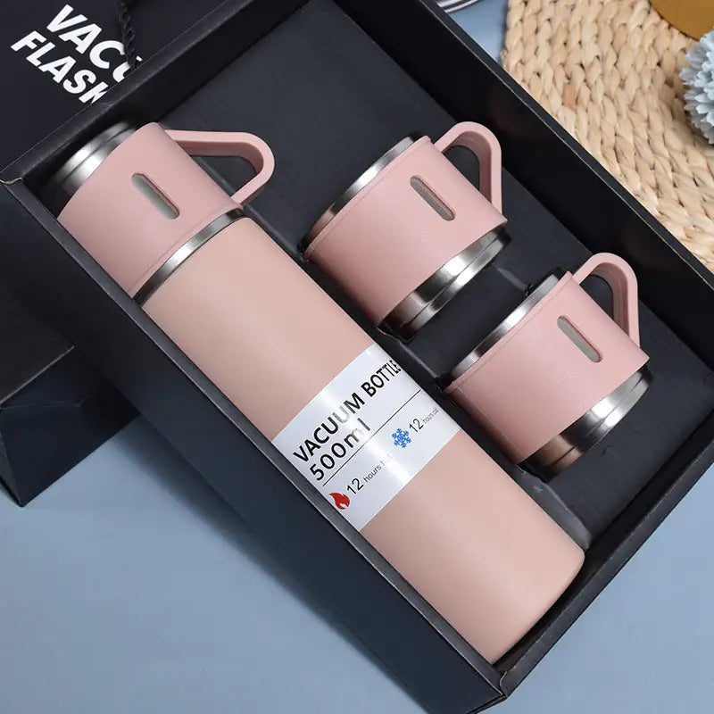 Stainless Steel Vacuum Flask Bottle Cup Set